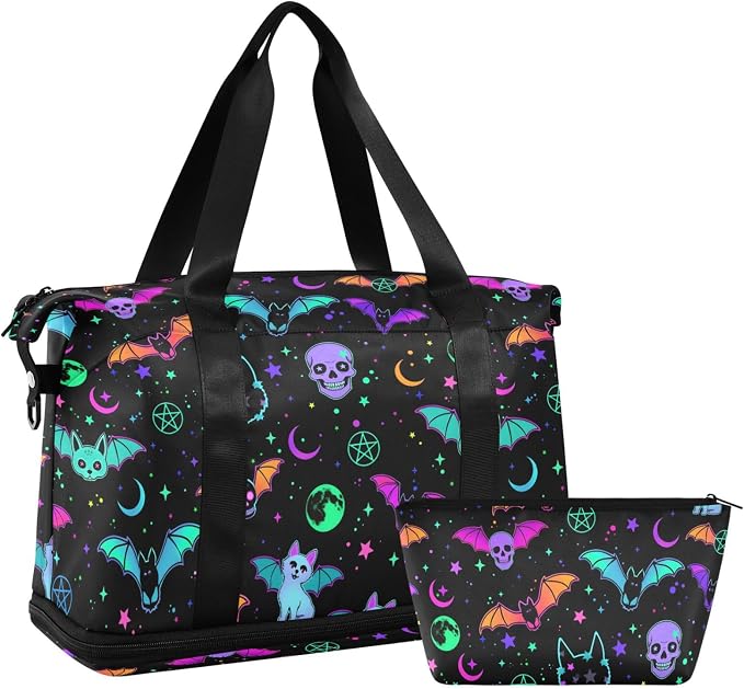Travel Duffel Tote Bag Magic Skulls Bat and Animal Sports Duffel Bag with Wet Pocket Weekender Overnight Bag for Women Men Gym Bag, Carry On Bag Hospital Bag for Labor and Delivery - Image 7