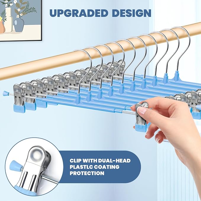 HUADYMEET 12 Inch Heavy Duty Pants Skirt Hangers with Clips,Blue,30 Pack | Metal,Space Saving,Adjustable,Hanger for Jeans Shorts Clothes Slacks Trousers,For Adult Men Women Children, Non Slip - Image 4