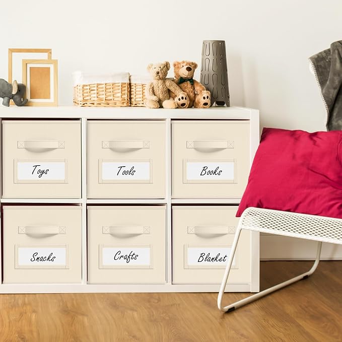 Teenyyou 10 Pack Fabric Storage Cubes 13 Inch Collapsible Cube Bins with Label Window & Handle Foldable Organizers Baskets for Shelf Closet Nursery Kids Room Clothes Book Toy(Beige) - Image 2