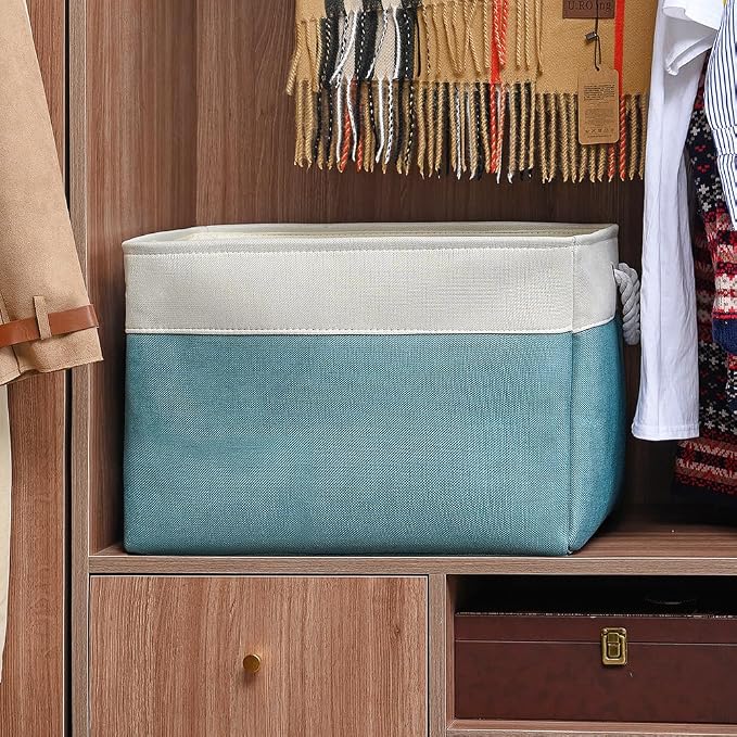 Storage Bin for Shelves - Extra Jumbo 3 Pack 20.5L×15.7W×13.8H Storage Basket for Organizing, Fabrin Storage cubes with Drawstring Cover for Living Room Bedroom Decor Closet（White & Green - Image 4