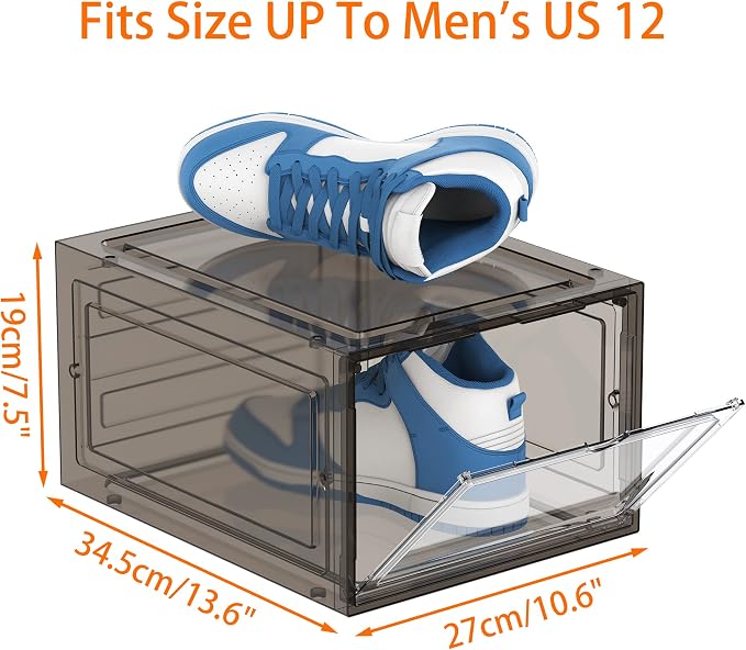 HOMIDEC Shoe Storage, 8 Pack Shoe Organizer Clear Hard Plastic Shoe Box | Shoe Boxes Clear Plastic Stackable, Shoe Storage Box with Lids for Size 13, Clear Smoke - Image 3