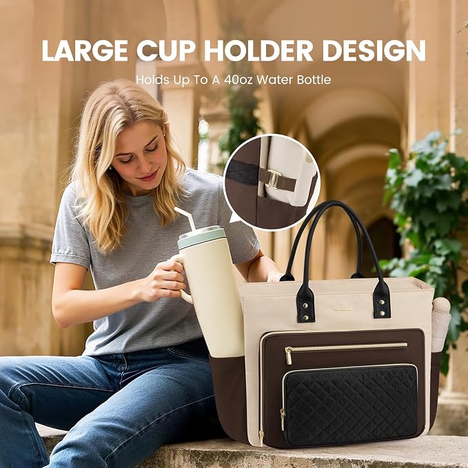 LOVEVOOK Laptop Tote Bag for Women With Large Cup Holder, Work Bags Teacher Nurse Bag, 15.6 Inch Professional Briefcase Business Travel Large Purses Handbag Gifts, Diaper Bag With Multi-Pockets - Image 6