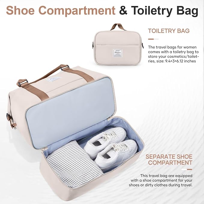 Weekender Bags for Women, Personal Item Travel Bag with Shoes Compartment | Vacuum Overnight Travel Duffel Bag with Air Pump & Compression Pocket - Image 6