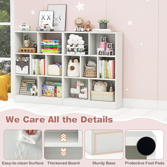 HONEY JOY Kids Toy Storage Organizer, 7-Section Wooden Floor Storage Cabinet, 41” Daycare Toy Chest, 3-Tier Kids Display Bookshelf for Classroom, Playroom & Nursery, Kindergarten (White) - Image 6