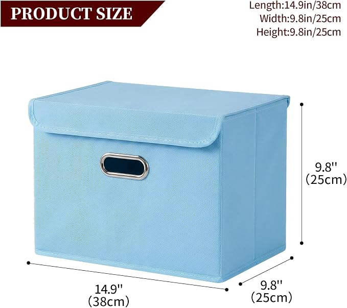 STOREONE Fabric Storage Cube Bins Foldable Organizer Container Collapsible Basket with Lids and Metal Handles, for Home, Bedroom, Closet 3 Pcs (multicolour-blue) - Image 2