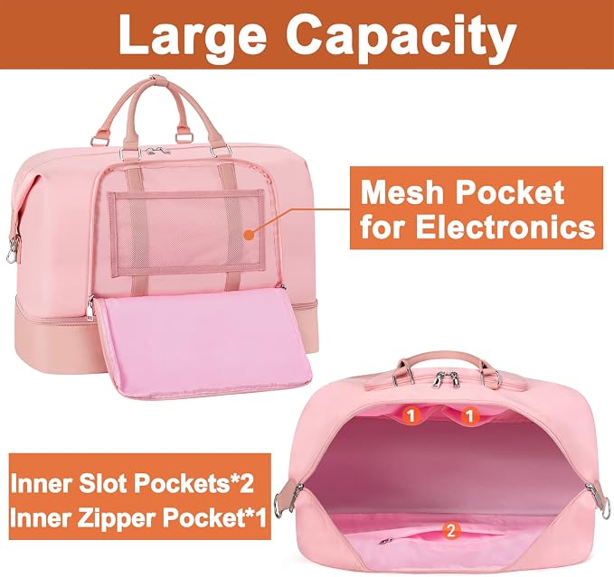TIBES Travel Weekender Bag for Women, Overnight Bag with Shoe Compartment | 3PCS Large Travel Duffel Bag for Gym, Travel, Hospital, Business Trip, Carry On Tote, Wet & Dry Separation, Water Resistant - Image 6