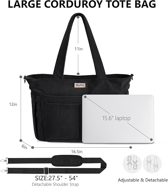 Bagstellar Corduroy Tote Bag for Women, 17 Pockets Laptop Work Tote Purse | Large 15.6” Computer Bag w/ 40oz Cup Holder & Strap, Zipper Teacher Nurse Bible Shoulder Bag for School Travel College Office - Image 2