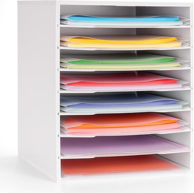 Krafetto 8 Large Slots Scrapbook Paper Storage Organizer Rack | Holding 12 x 12 Paper Storage Pouch, Desktop Papers Organizer Holder, File Sorter for Home, Office, School by Krafetto