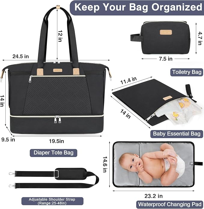 Diaper Bag Tote for Baby 7PCS, Large Mommy Bag with Portable Changing Pad | Multifunctional Hospital Bags for Labor and Delivery with Pacifier Case and Organizer Pouches,Travel Baby Bag for Boy Girl - Image 4