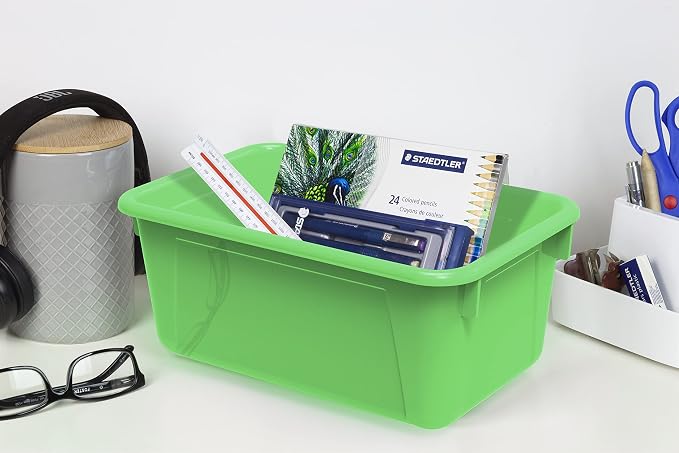Storex Small Cubby Bins – Plastic Storage Containers for Classroom, 12.2 x 7.8 x 5.1 inches, Class Green, 5-Pack (62417A05C) - Image 3