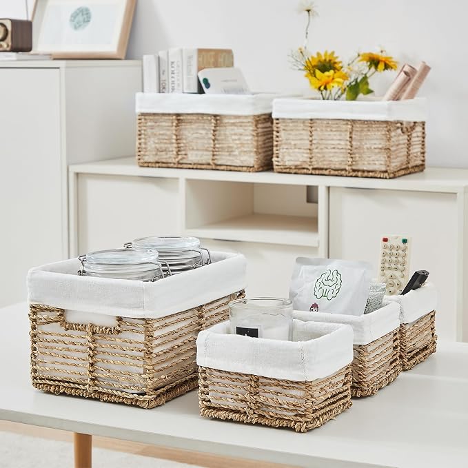 Wicker Storage Basket, 6 Pack Seagrass Baskets for Organizing, Wicker Baskets with Handle, Rectangular Woven Basket for Storage Shelves, Cube Storage Bins for Closet/Clothes/Dresser - Image 6