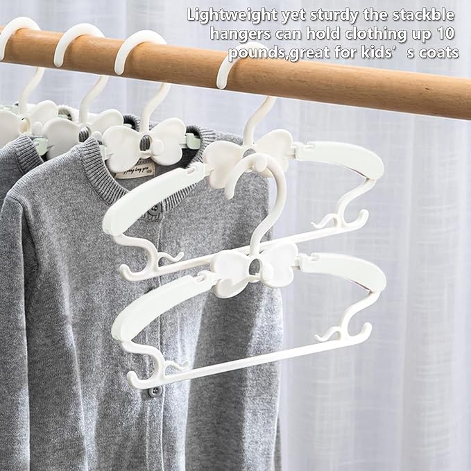 Baby Hangers 30 Pack, 11-14.5" Adjustable Kid Clothes Hangers for Newborn Closet, Plastic Non-Slip Small Infant Hanger for Toddler Pant, Child Coat Percha for Boy Nursery Clothing, Girl Dresses, White - Image 2
