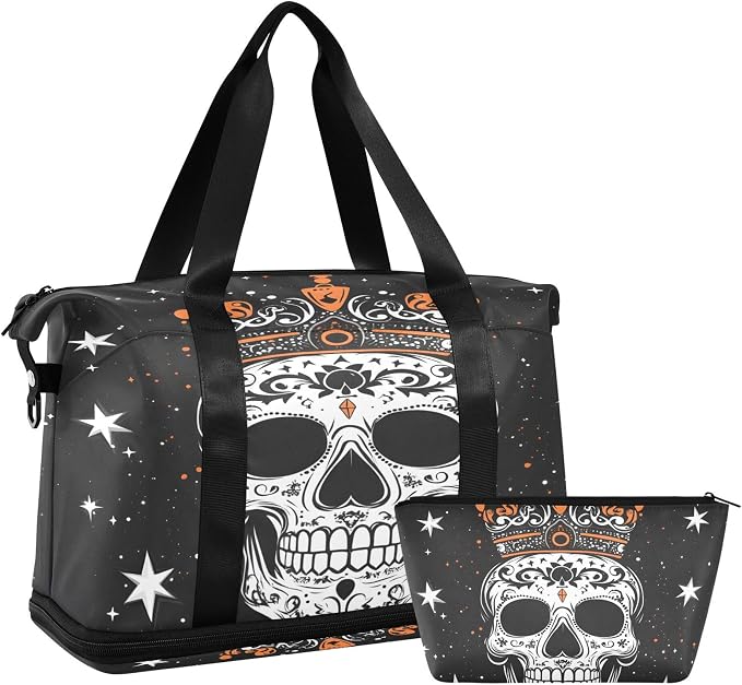 Travel Duffel Tote Bag Skull Star King Sports Duffel Bag with Wet Pocket Weekender Overnight Bag for Women Men Gym Bag, Carry On Bag Hospital Bag for Labor and Delivery - Image 7