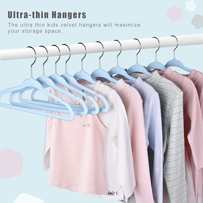 BAGAIL 50 Pack Kids Velvet Hangers 14” Inch Children's Clothes Hangers Non-Slip Baby Hangers for Infant/Toddler (Babyblue) - Image 5