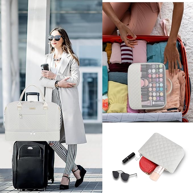 ITIEZY Weekender Bag for Women 21.5" Travel Duffel Large Carry On Bag 3PCS | Nylon Duffel Bag with Waterproof Shoe Compartment, Crossbody Bag and Toiletry Bag, Travel Weekend Hospital Overnight Gym Bag - Image 2