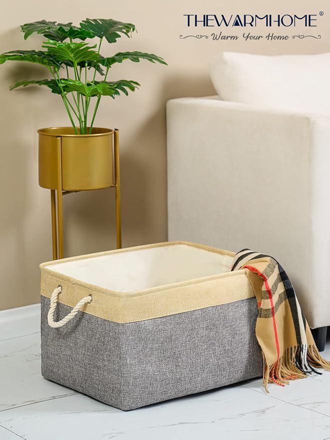 Storage Baskets for Organizing, Extra Large-3Pack, 17.7L×13.8W×9.8H inch Large Sturdy Storage Bins, Decorative Storage Baskets for Shelves Closet Nursery (Gold&Grey) - Image 6