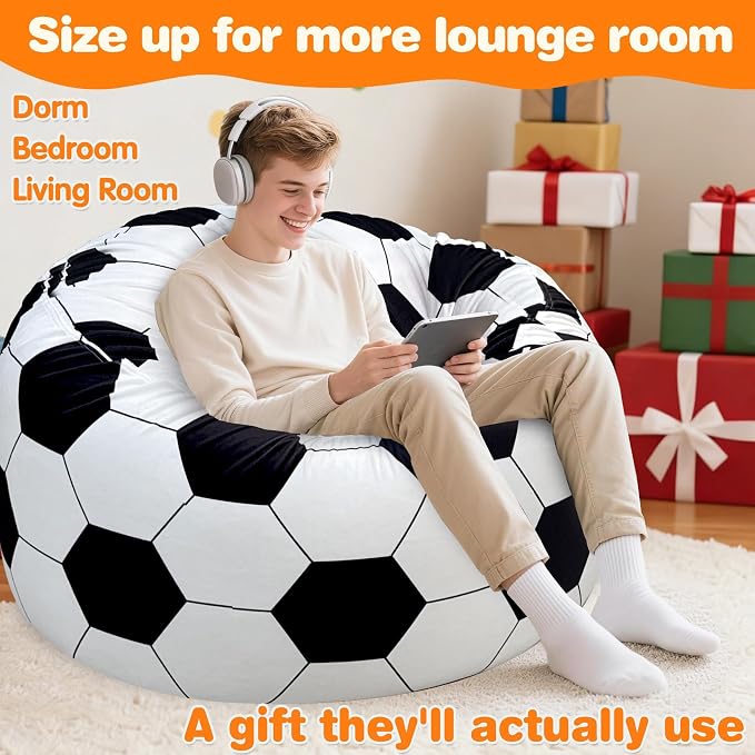 Lukeight Soccer Bean Bag Chair for Teens and Adults, Memory Foam Filled Floor Lounger, Washable Velvet Cover with Inner Liner, Beanbag Chair with Filling for Gaming and Reading, XXX-Large 42"D x 23"H - Image 5