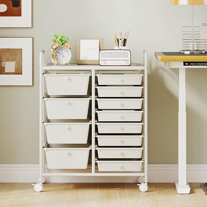 RELAX4LIFE 12-Drawer Rolling Storage Cart - Mobile Utility Drawer Carts | White Metal Frame & Drawers, Rolling Mobility Wheels; Craft Storage For Classroom School Home Office Utility Organization - Image 2