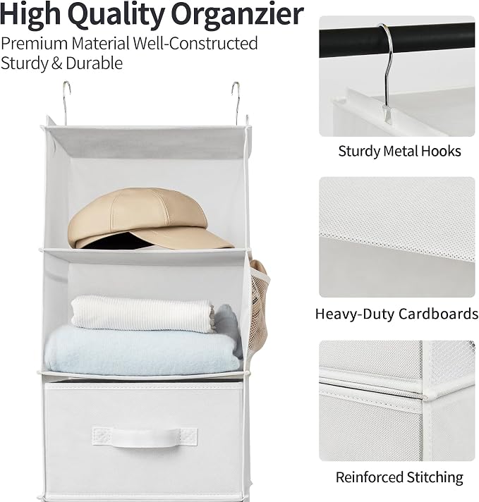 GRANNY SAYS Hanging Closet Organizer, 5 Drawers, 6 Shelves, 4 Pockets | Hanging Closet Organizer with 5 Different Drawer Designs, 6 Shelves & Reinforced Structure for Organized Small Spaces, White - Image 5