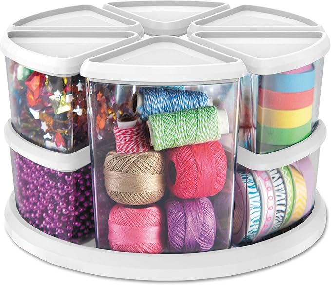 Deflecto Rotating Carousel Craft Organizer, 9-Canister, Includes 3" and 6" Canisters, Removable, Clear, Lids - Image 2