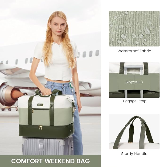 LOVEVOOK Weekender Bag for Women, Large Duffle Bag for Travel with 2 Packing Cubes, Carry on Overnight Bag with Shoe Compartment, Mom Hospital Bags for Labor and Delivery - Image 5