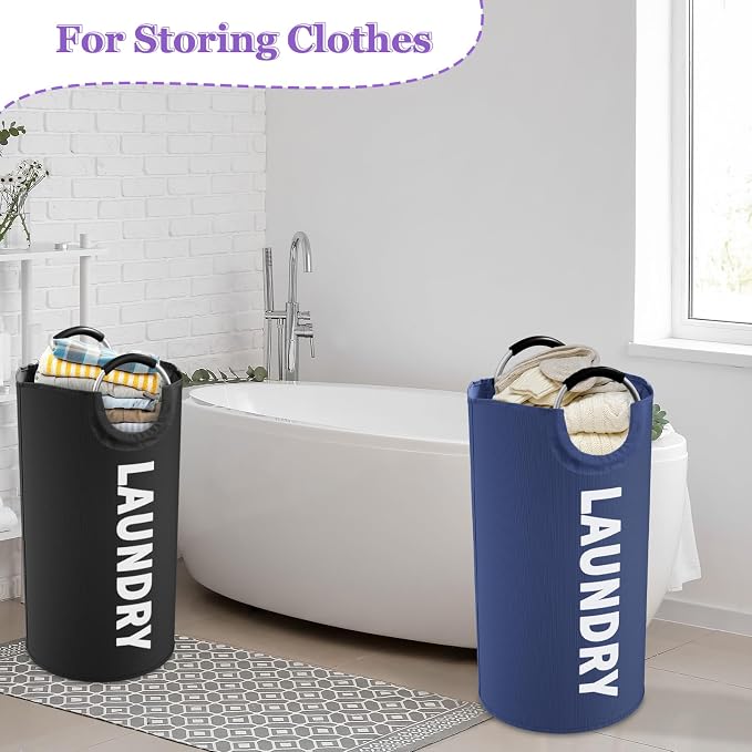 95L Collapsible Laundry Basket, Oxford Hamper for Clothes, Navy Blue+Black | IHOMAGIC 2PCS Tall Dirty Clothes Hamper, Freestanding Laundry Bin, Storage Basket for Laundry Room, Bedroom, Dorm, Bathroom - Image 4