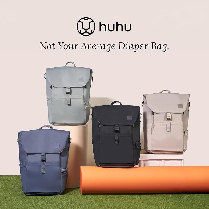 Huhu Diaper Bag Backpack – Large Baby Bag for Moms & Dads – Water-Resistant, Unisex Travel Kit for New Parents – Includes Changing Pad and 2 Organizer Pouches (Dusky Blue) - Image 10