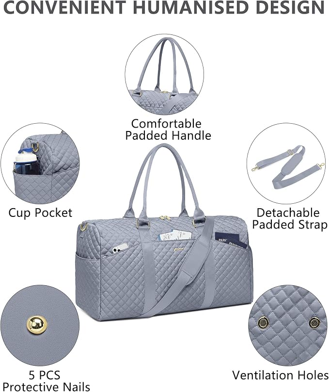 Women Weekender Travel Duffle Bag: Travel Duffel Overnight Bags with Shoe Compartment Large Carry on Tote with Toiletry Bag Weekend Traveling Yoga Gym Hospital Bag for Women with Wet Pocket Grey - Image 4