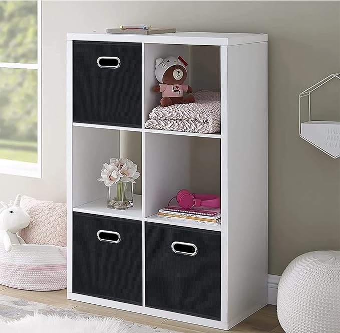 STOREONE Black Fabric Storage Bins Cubes Baskets Containers-(11X11X11) with Dual Handles Cube Storage Organizer Bins for Shelf Closet, Bedroom Organizers, Foldable Set of 3 (Black ) - Image 4