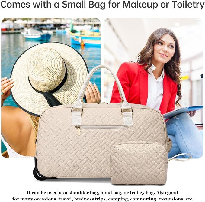 Duffle Bag for Travel, Weekender Bag with Shoe Compartment, Carry On Overnight Bag for Women with Toiletry Bag, Gym Bag with Wet Pocket, Hospital Bags for Labor and Delivery Beige - Image 4