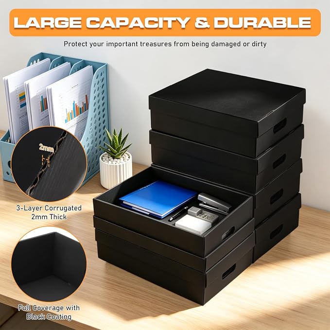 AOBOPLE 6 Pack Photo Storage Box,11" x 14" x 4" Archival Storage Box with Lids,Protective Storage Box for Photo,Pictures,11x14 Documents, Keepsakes and Jewelry Home and Office Organizer - Image 3