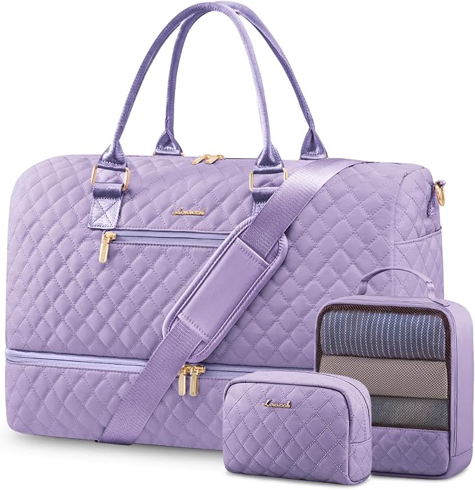 LOVEVOOK Travel Duffle Bag for Women, Weekender Overnight Bag with Shoe Compartment, Carry on Bag with Toiletry Bag, Gym Duffel Bag with Wet Pocket, Hospital Bags for Labor and Delivery 3 Pcs Set by LOVEVOOK