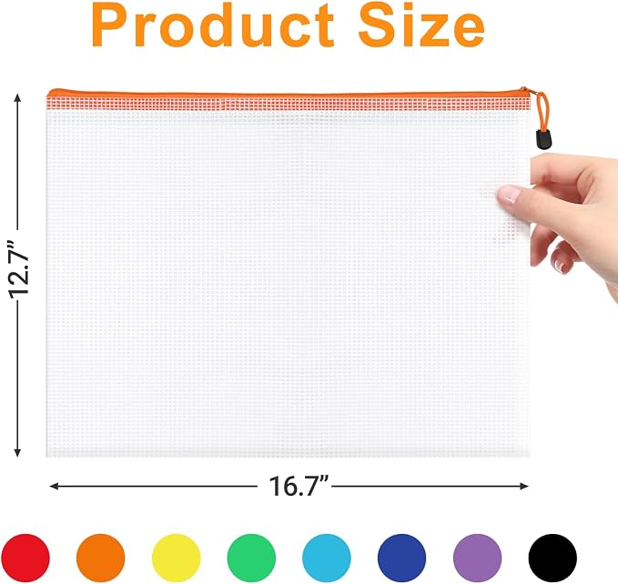 24 Pack A3 Letter Size Mesh Zipper Bag, 8 Colors | Storage Pouch with Sticker for Travel, Puzzle, Organization, Office, Classroom, Home Classification - Image 2