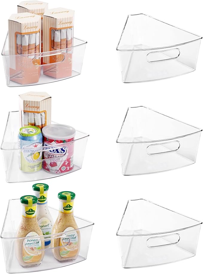 Oubonun Lazy Susan Cabinet Organizer Bins for Kitchen 6 Pack, 1/8 Wedge | For 26 4" Deep Wedge Bins with Handles and Matte Non-Slip Bottoms, Pantry Items Organized, Food Safe BAP-Free Plastic by Oubonun