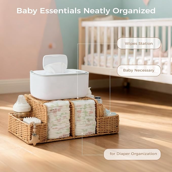 Diaper Caddy Organizer for Changing Table | Rattan Nursery Storage Basket for Baby Essentials, Baby Changing Table Organizer Perfect Nursery Assistant - Image 5
