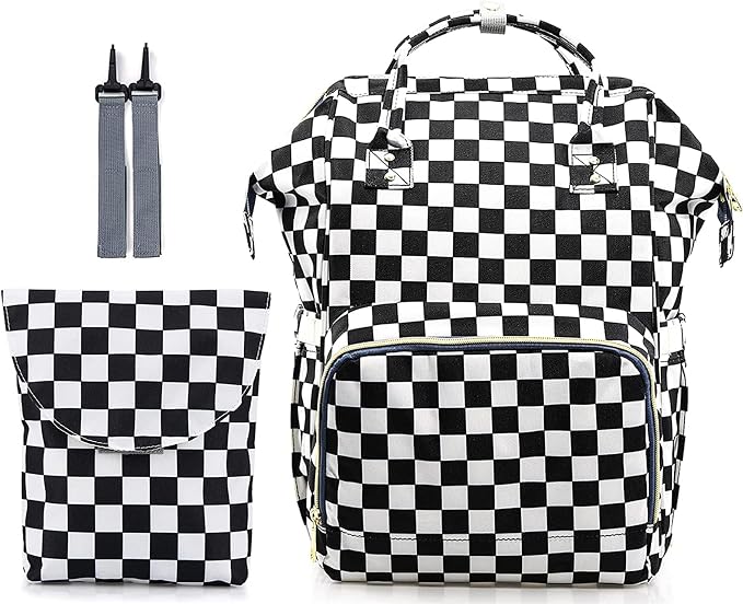 MCWTH Checkered Diaper Bag Backpack Set for Baby Girls Mom, Large Capacity Multi-Function Nappy Bags Organizer by MCWTH