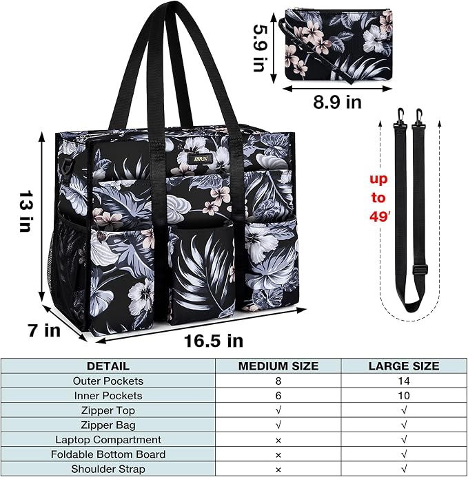 IBFUN Utility Tote Bag with 24 Pockets, Large Teacher Travel Tote for Women | Large Work Tote Bag 2pcs with Zipper for Travel Daily School Teacher Nurse, Large Lightweight Laptop Shoulder Bag Handbag - Image 6