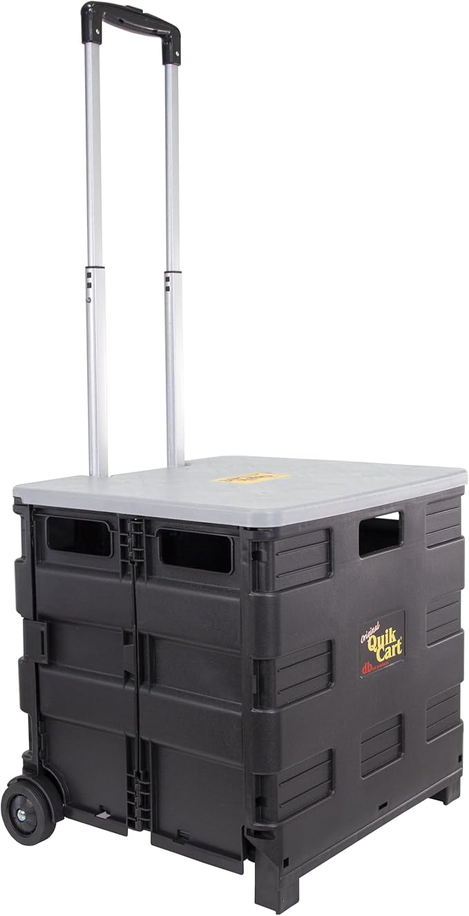 dbest Products Quik Cart Standard Collapsible Rolling Crate - Gray Lid | with Wheels, Roll Up to 80 lbs Capacity, Heavy Duty Plastic Construction, Telescoping Handle, Foldable Utility Cart by dbestproductsInc