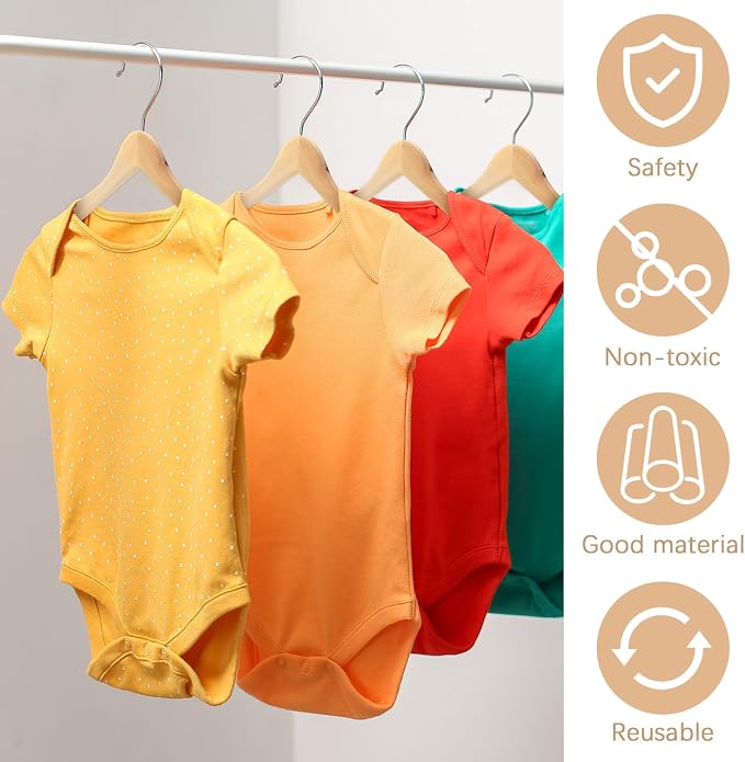 Pinkunn 50 Pcs Wooden Hangers for Baby Kids Wood Hangers Solid Baby Children's Coat with Pants Bar Shoulder Notches Anti Rust Swivel Hooks 12.6 Inch - Image 4