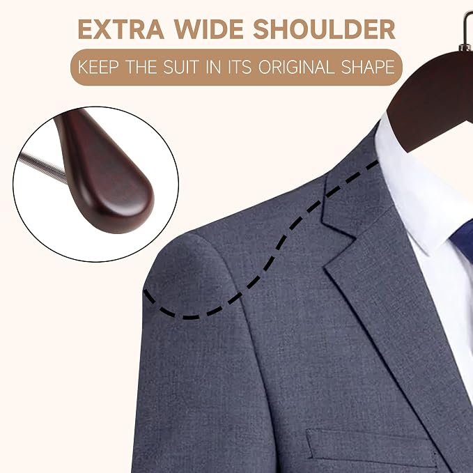 Wooden Suit Hangers with Non Slip Pants Bar, Dark Cherry, 36-Pack, 16" | Wood Extra-Wide Shoulder Hangers, Flat-Head Hook Hangers for Suits, Coats, Jackets, Shirts, Pants, and Heavy Clothes - Image 5