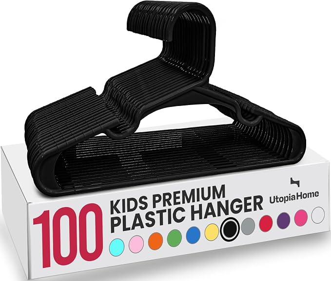 Utopia Home Kids Hangers 100 Pack - Plastic Baby Hangers for Closet - Childrens Hanger for Clothes & Infant Hanger for Closet - for Everyday Standard Use (Black) by UTOPIAHOME