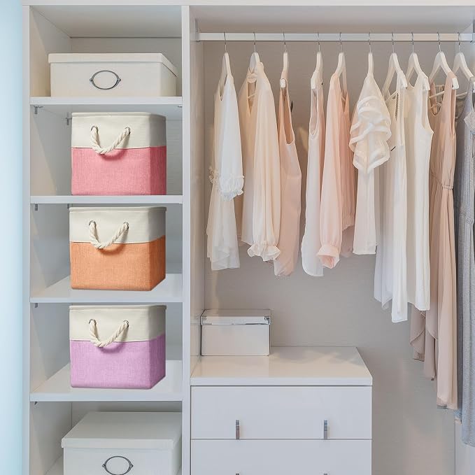 6 Pack 13x13 Inch Macaron Cube Storage Bins Square Fabric Cube Baskets | Pastel Foldable Organizer with Sturdy Handles, Home Closet Bin for Shelves, Durable Cube Baskets Bulk for Home Storage - Image 4