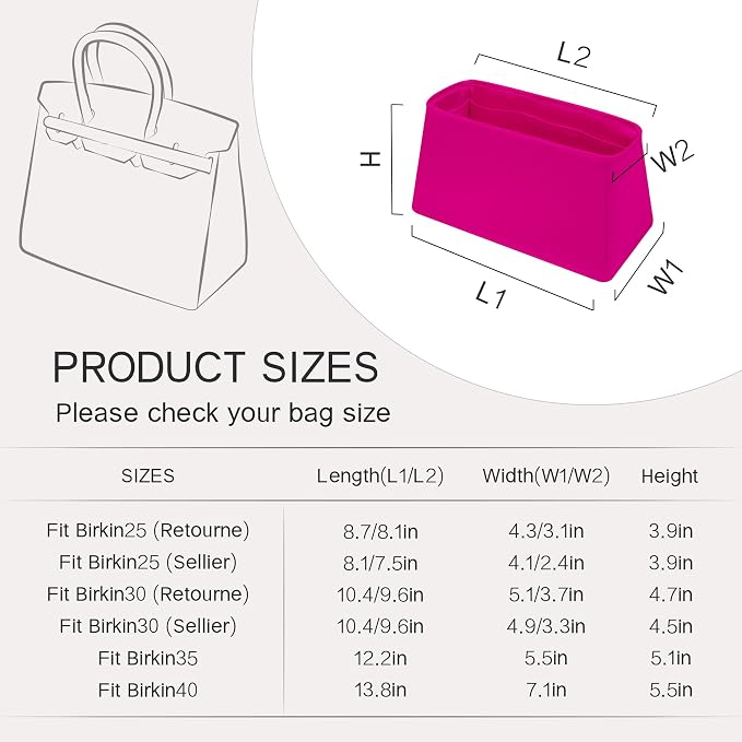 Fits for Brikin Bag Insert Organizer For Hermes(30 R,Magnolia) | Premium Silk Material,Smooth Touch,Lightweight,zipper,protect from scratches & stains,multiple pockets,keychain,waterproof - Image 8