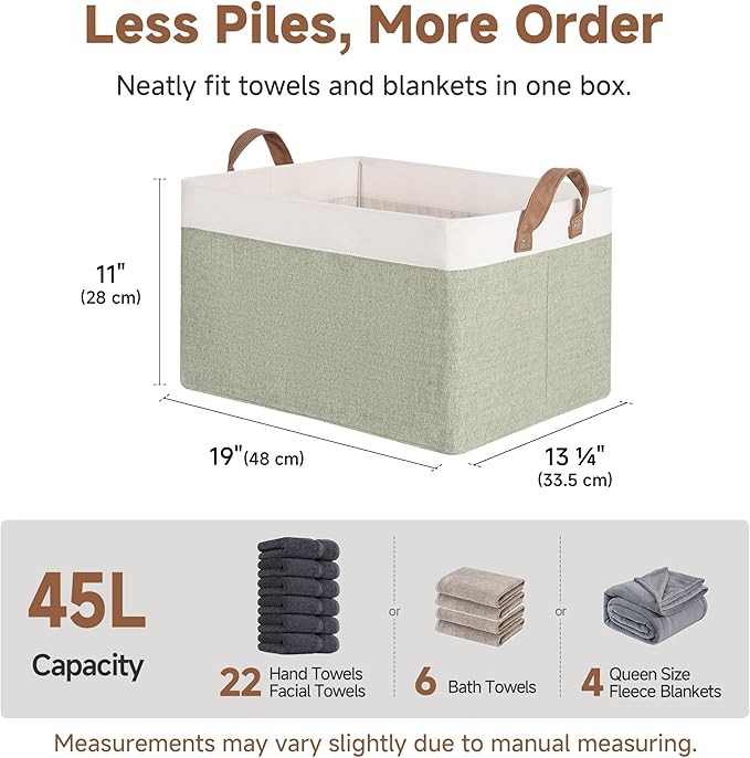 StorageWorks Closet Storage Bins, Green and White, Extra Large, 2-Pack | With Reinforced PU Handles, Metal Frame, Collapsible, Storage Basket for Shelves, Closet, Holds Clothes, Towels, Blankets - Image 6