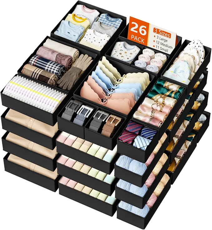 DIMJ Drawer Organizer Clothes - 26 Pack Baby Dresser Organizer for Nursery Closet Organization, Fabric Drawer Organizer Bins for Underwears Socks Bras, Foldable Storage Dividers for Bedroom by DiMJ