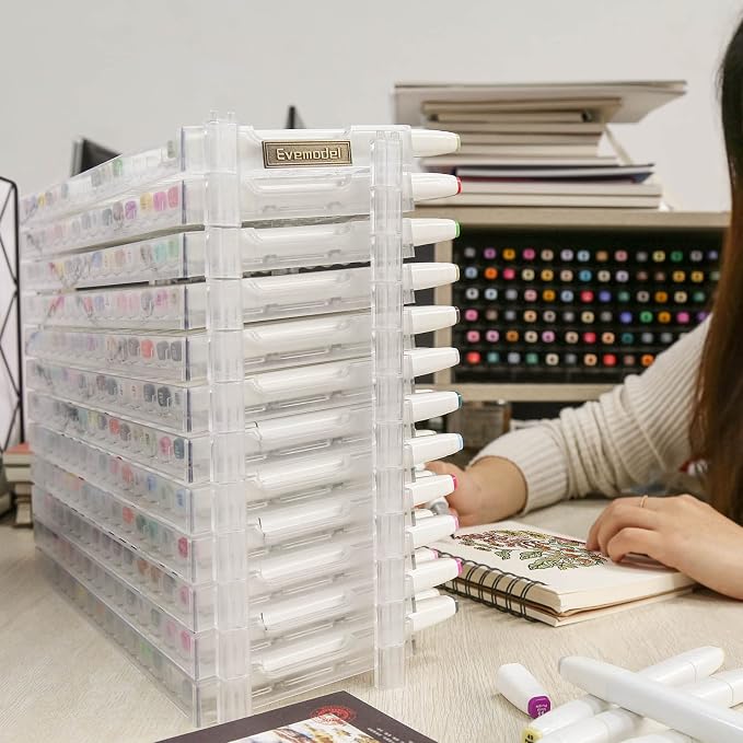 Universal 6 Layers Tray Universal Marker Storage Rack, Penholder Display for 90 Pens SN01 Pencil Organizer Holder for Desk (Clear-6 layers) - Image 2