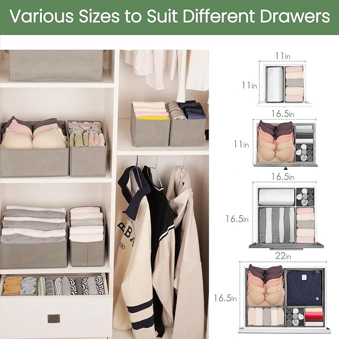 Drawer Organizer Clothes, 24 Pack Underwear Drawer Organizers, Foldable Closet Organizers and Storage Dresser Drawer Dividers Clothing Organizer for Clothes, Socks, Scarves, Bra, Ties (Grey) - Image 8