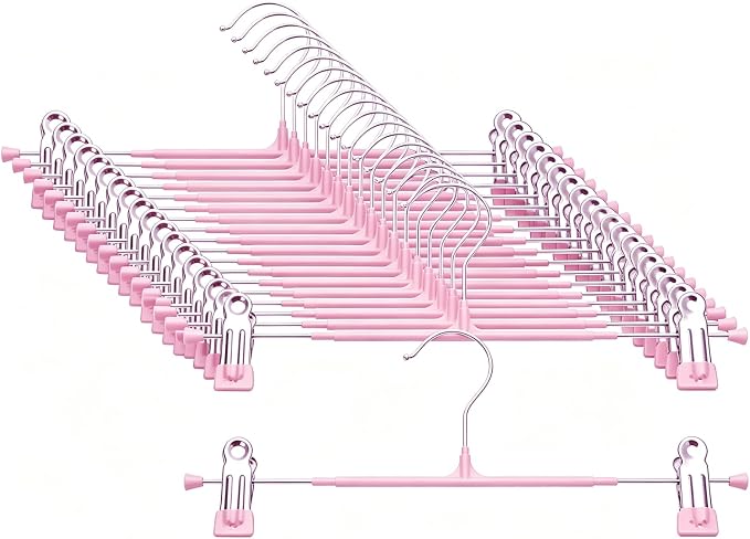 Pants Hangers with Clips, 20 Pack, Pink 12 Inch | Heavy duty, space saving, non-slip, adjustable, for men women's skirts,trousers, jeans & shorts by Unknown