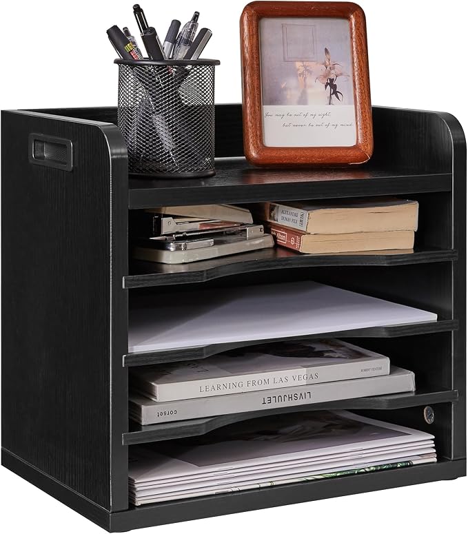 YMYNY Desktop File Organizer with Handle, Document Letter Mail Tray Sorter with 3 Adjustable Shelves, 5 Tiers Paper Holder for School Home Office Desk,Black,13.4 * 12.4 * 9.06" UHBC006B by High-qualityhomefurnishing