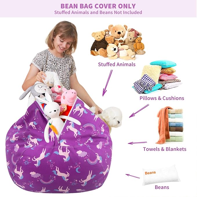 Aubliss Stuffed Animal Bean Bag Storage Chair | (Purple Unicorn, Large (38'')) - Image 3